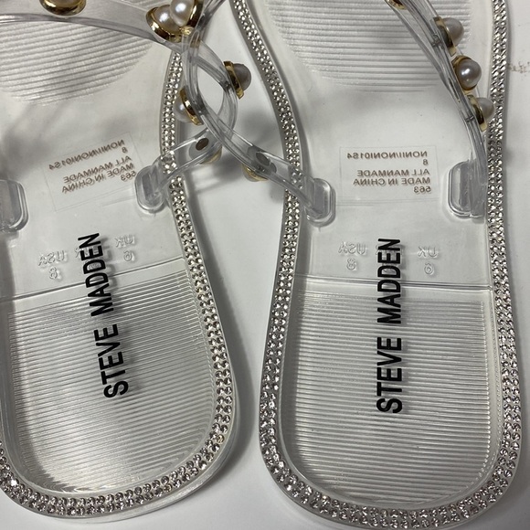 Steve Madden Nonii clear jelly sandals square toe pearl detail NIB - Picture 3 of 5
